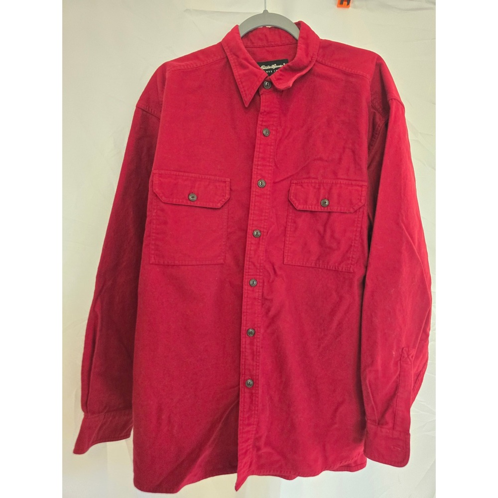 Vintage Eddie Bauer Mens Red Cotton Long Sleeve Button Up Shirt Size L